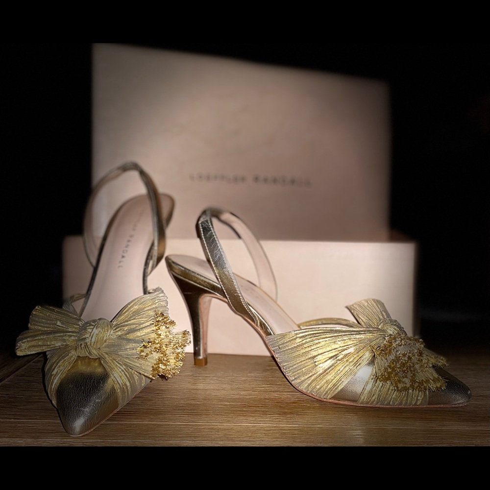 Loeffler Randall Sylvana Bow Slingback Pump in Metallic Gold Size 6B